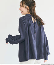 氣質立領後綁帶造型長袖襯衫