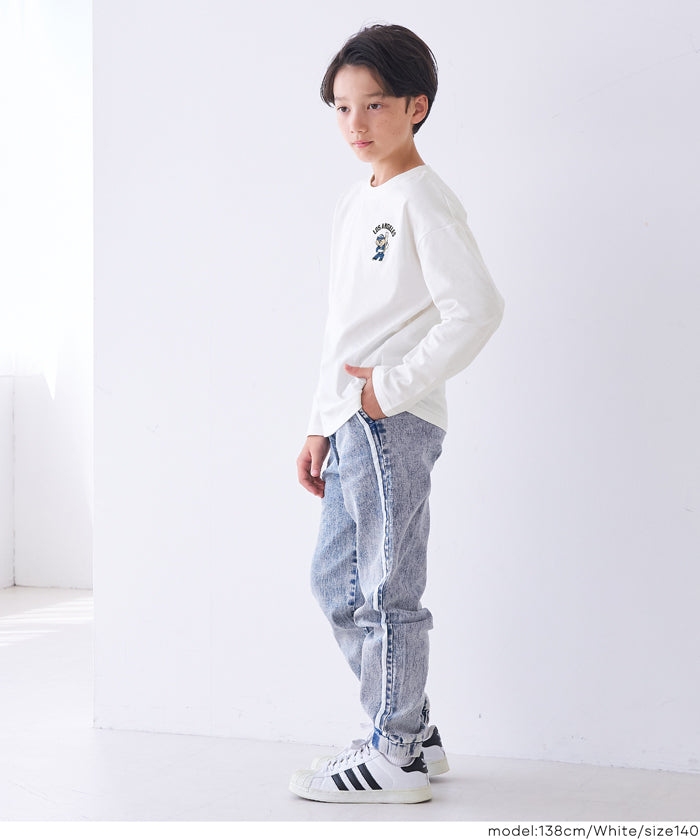 Kids' Baseball Bear Embroidered Cotton Long-Sleeved Top