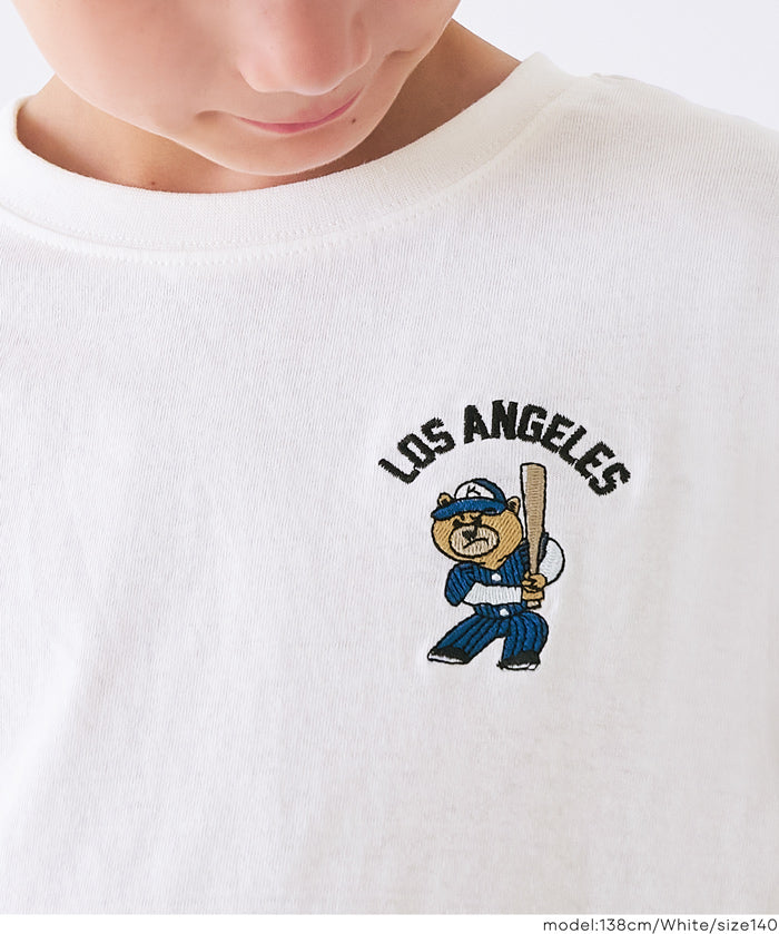 Kids' Baseball Bear Embroidered Cotton Long-Sleeved Top