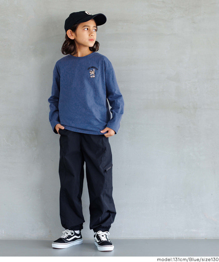 Kids' Baseball Bear Embroidered Cotton Long-Sleeved Top