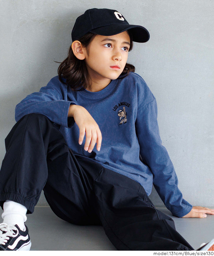Kids' Baseball Bear Embroidered Cotton Long-Sleeved Top