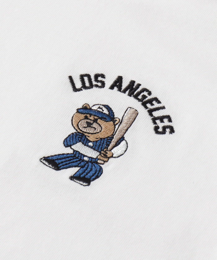 Kids' Baseball Bear Embroidered Cotton Long-Sleeved Top