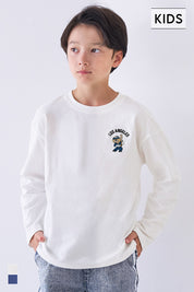 Kids' Baseball Bear Embroidered Cotton Long-Sleeved Top