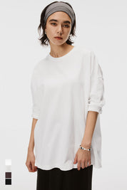 Basic style solid long-sleeved cotton T-shirt