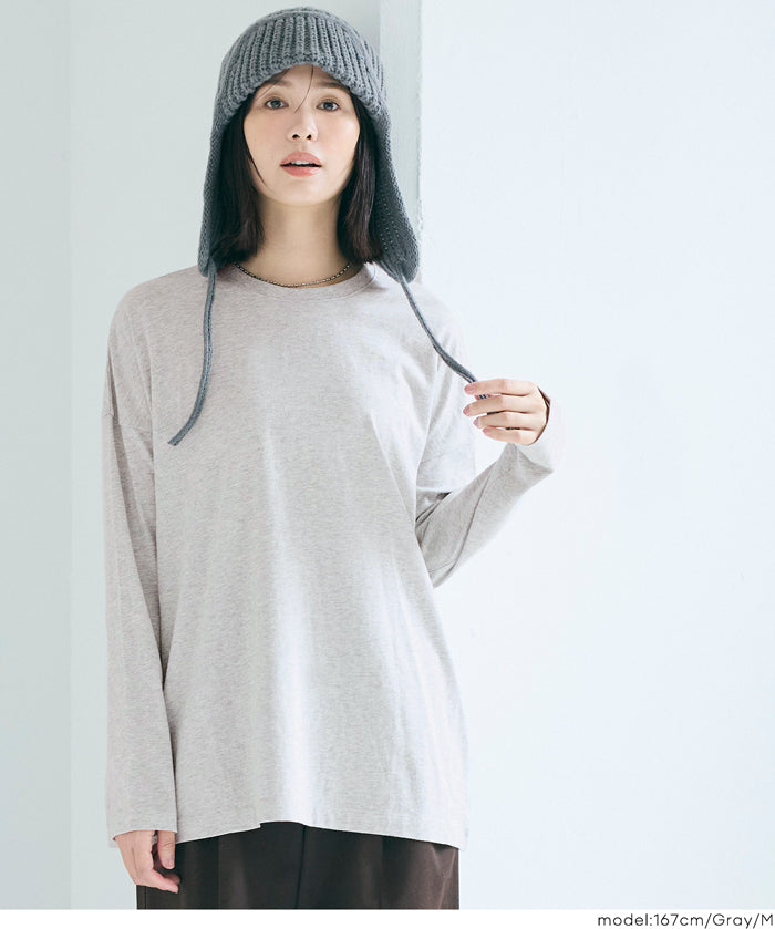 Basic style solid long-sleeved cotton T-shirt