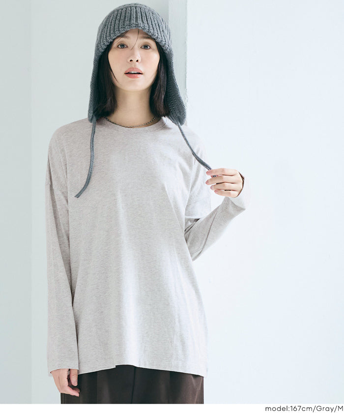 Basic style solid long-sleeved cotton T-shirt