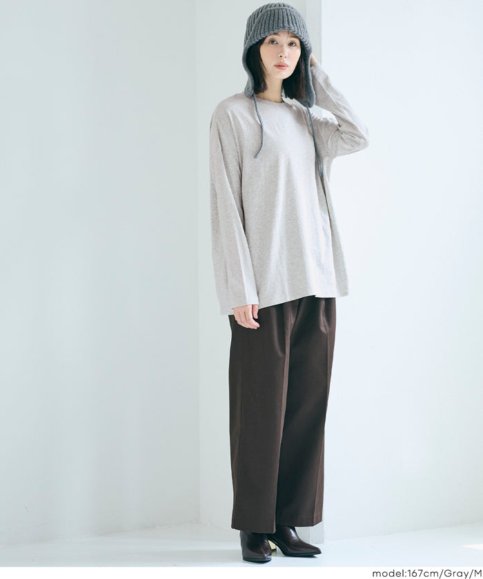 Basic style solid long-sleeved cotton T-shirt