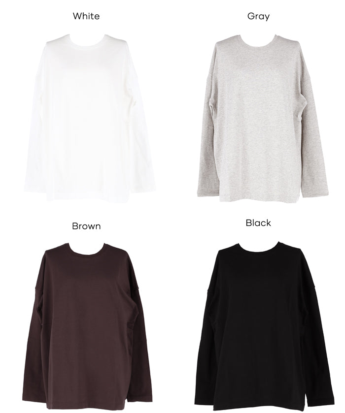 Basic style solid long-sleeved cotton T-shirt
