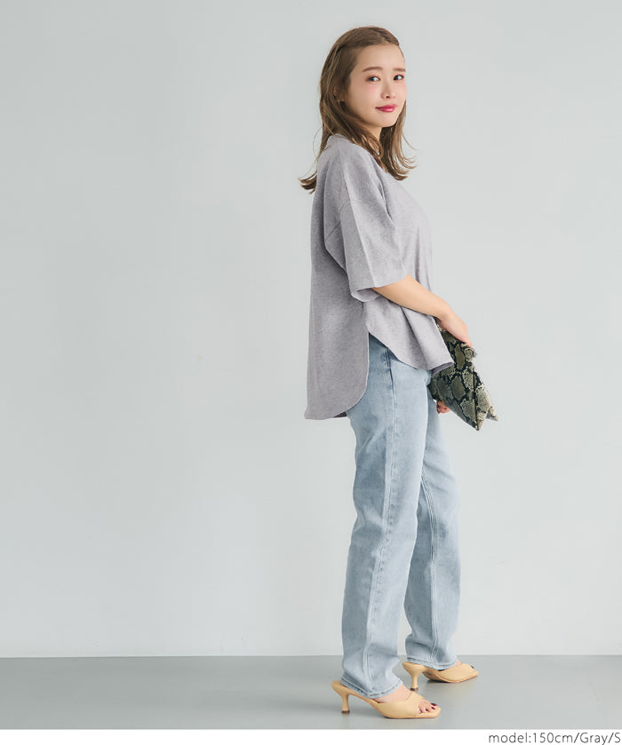 Half sleeve tail cut cotton T-shirt