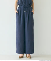 Satin-finish drawstring wide-leg pants