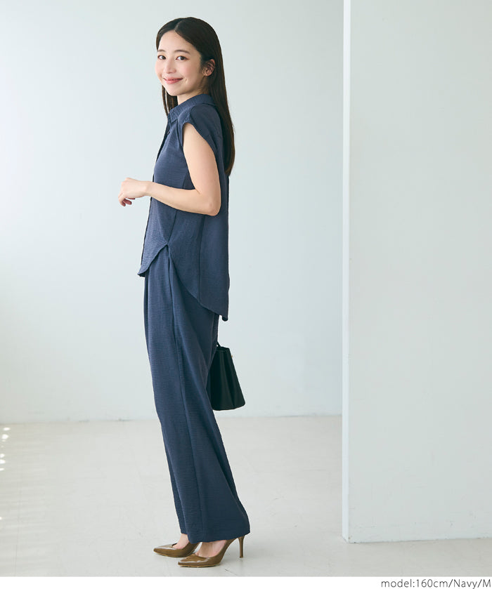Satin-finish drawstring wide-leg pants