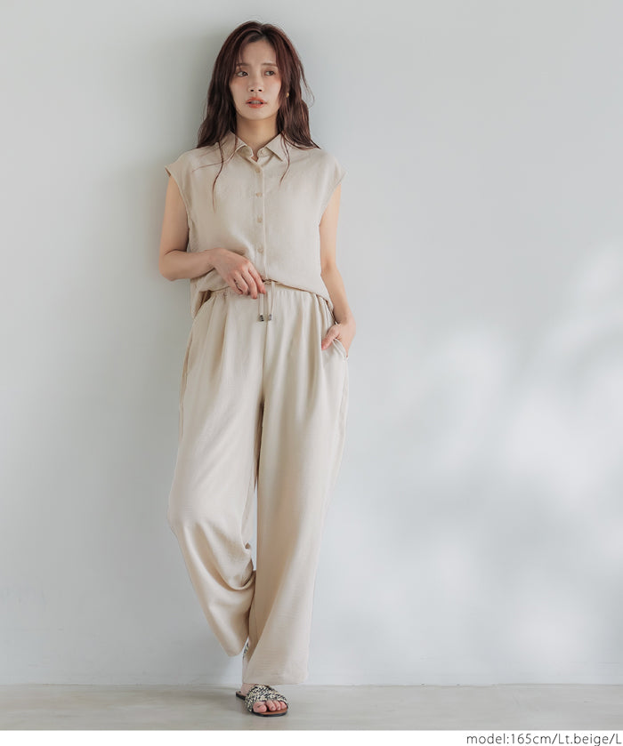 Satin-finish drawstring wide-leg pants
