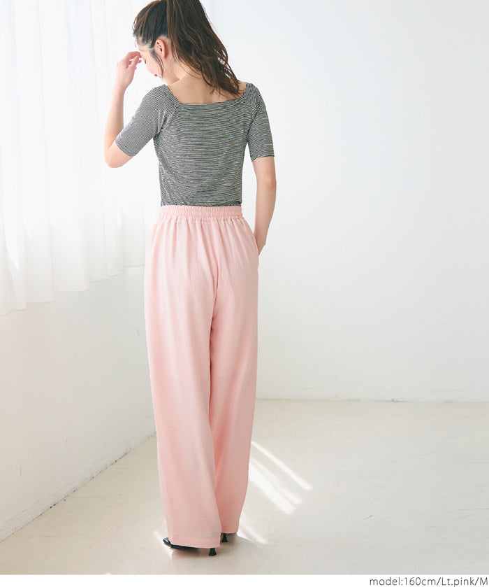 Satin-finish drawstring wide-leg pants
