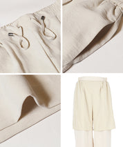 Satin-finish drawstring wide-leg pants