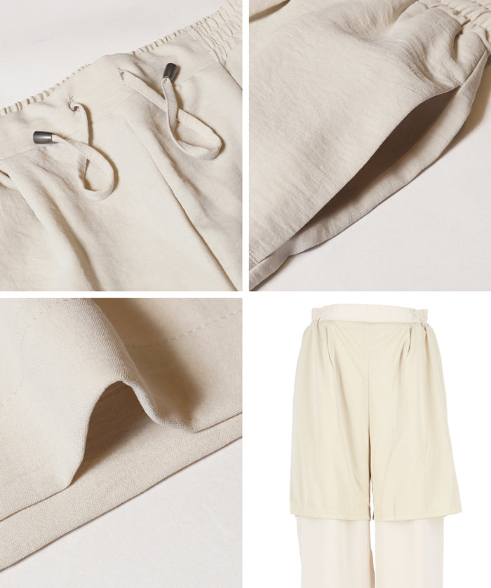 Satin-finish drawstring wide-leg pants