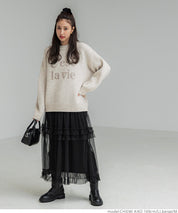 Melange knit assorted logo top