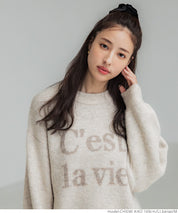 Melange knit assorted logo top