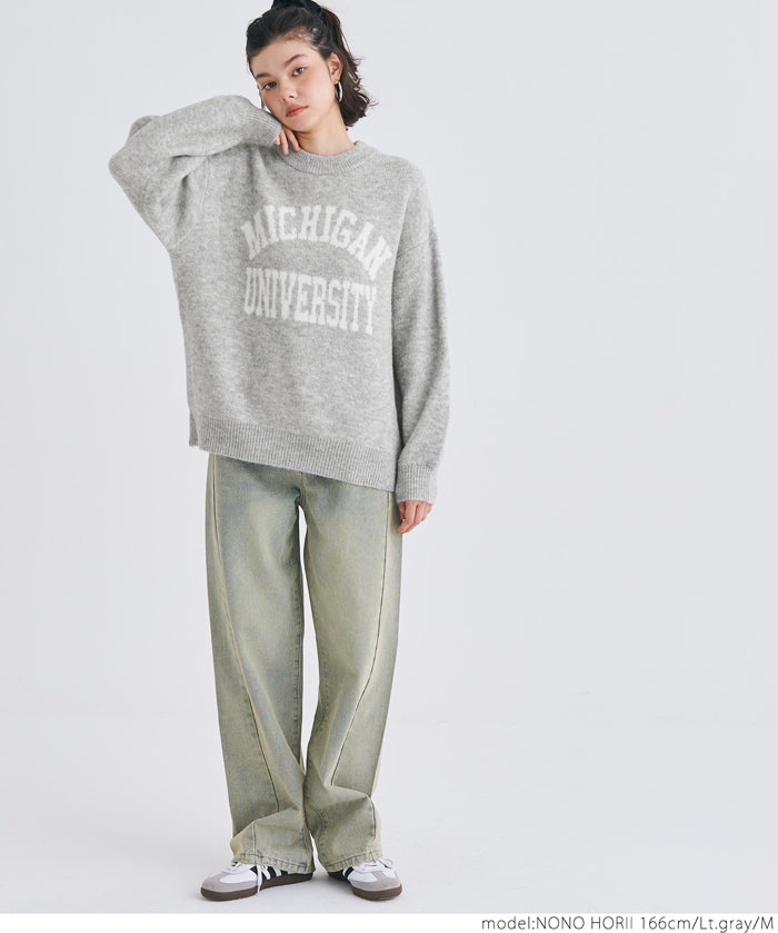 Melange knit assorted logo top