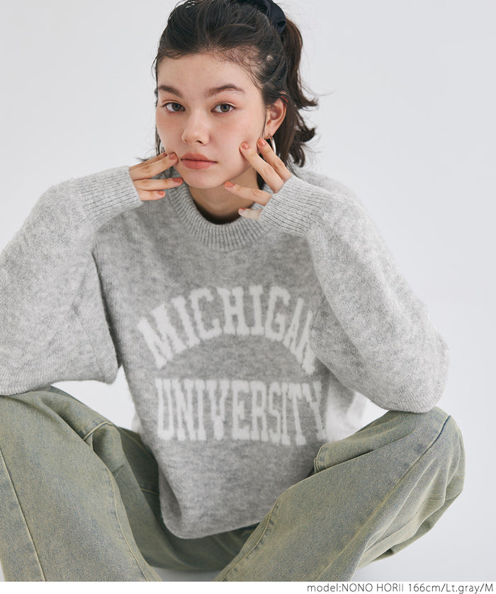 Melange knit assorted logo top