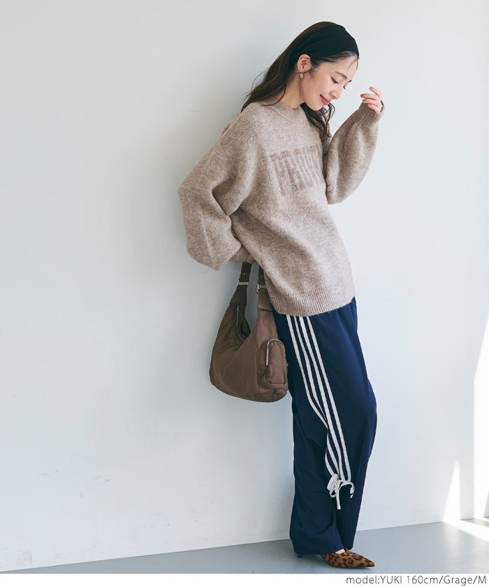 Melange knit assorted logo top