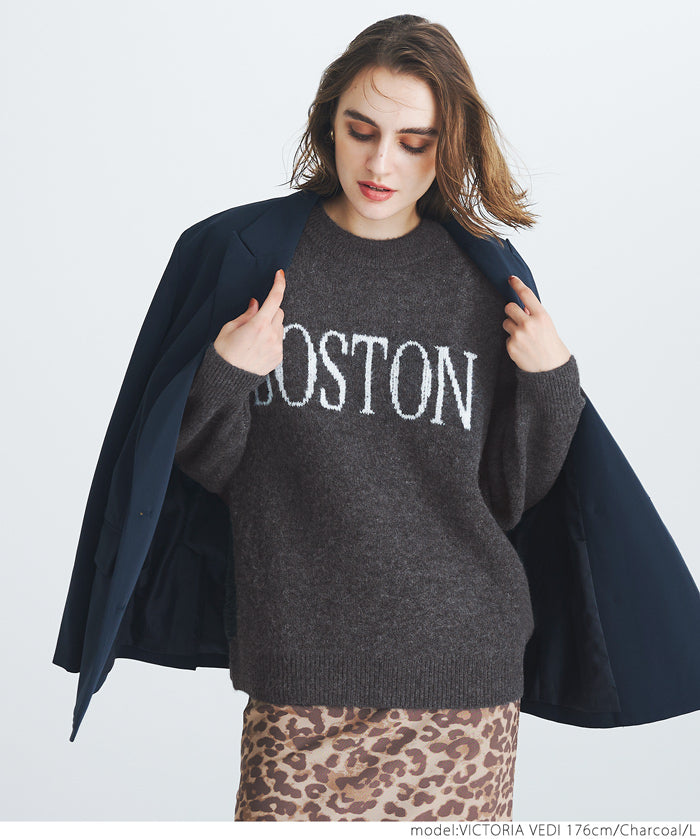 Melange knit assorted logo top