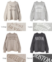 Melange knit assorted logo top