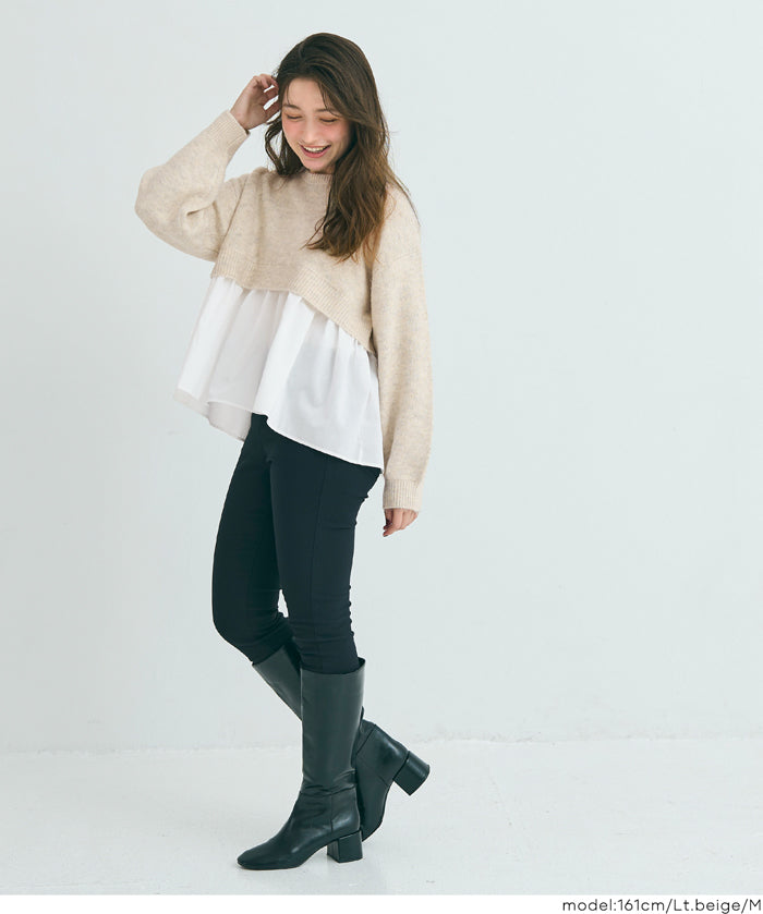 假兩件日系長袖毛衣娃娃上衣