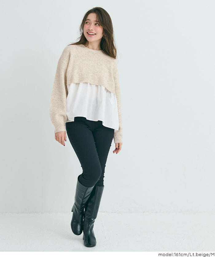 假兩件日系長袖毛衣娃娃上衣