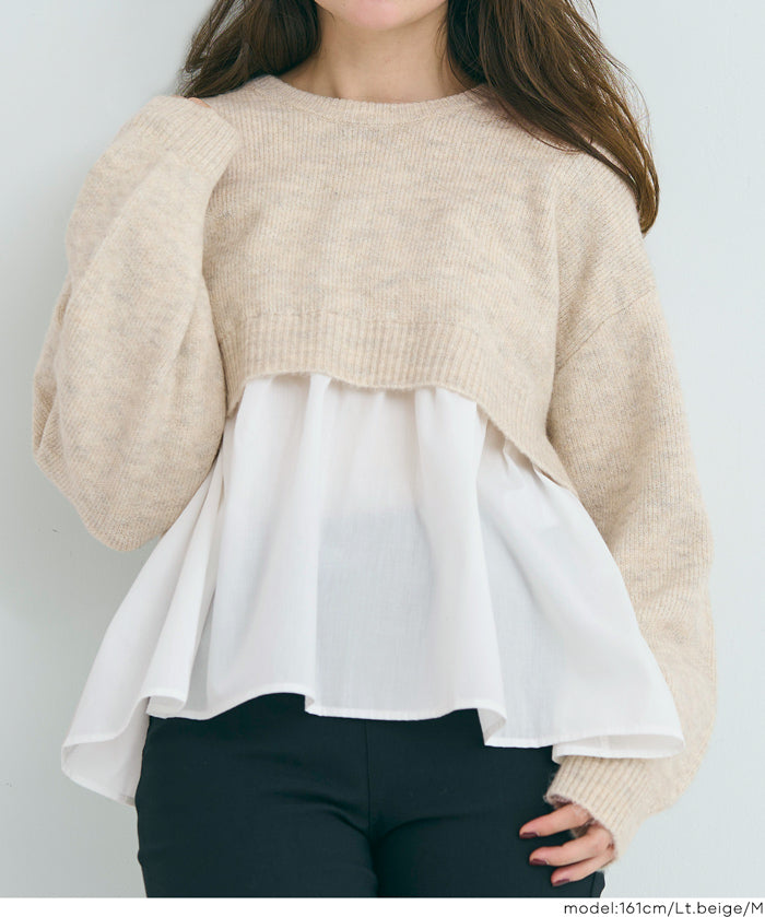 假兩件日系長袖毛衣娃娃上衣