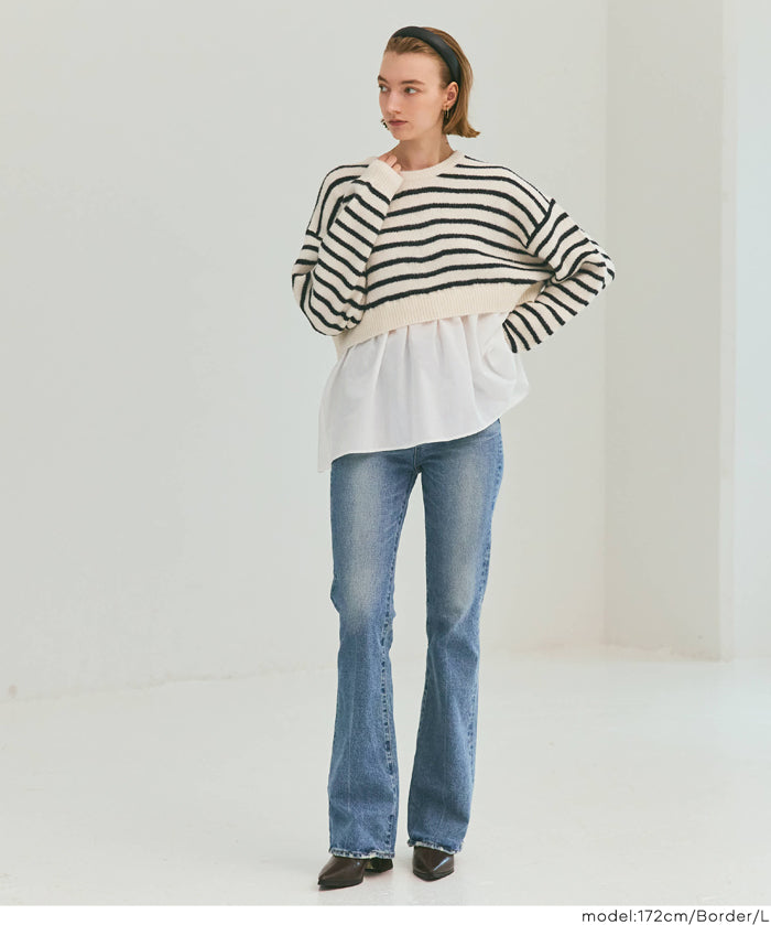 假兩件日系長袖毛衣娃娃上衣