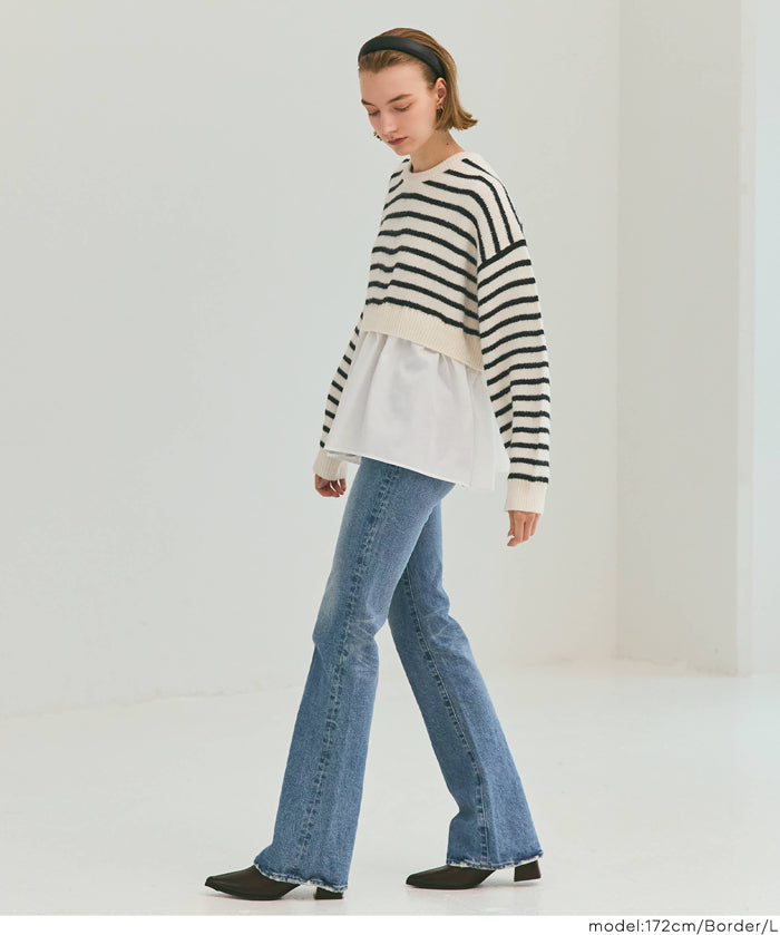 假兩件日系長袖毛衣娃娃上衣