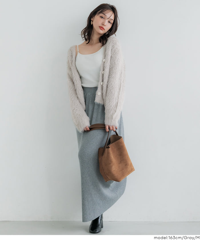Luxurious furry V-neck cropped knitted cardigan