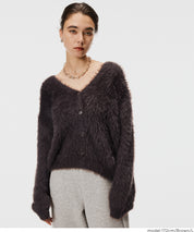 Luxurious furry V-neck cropped knitted cardigan