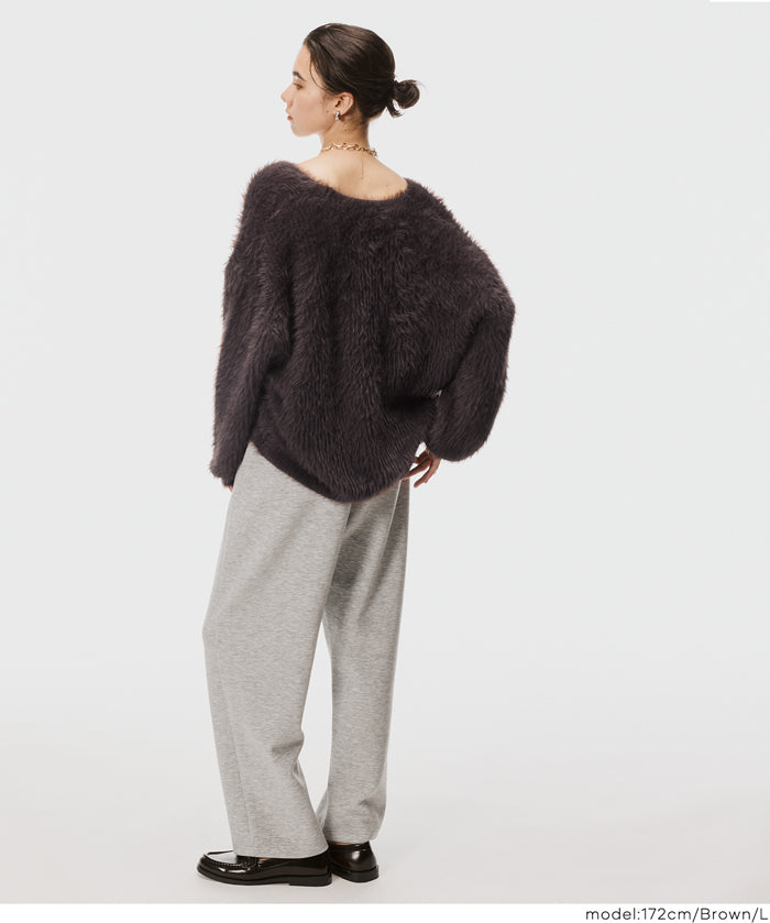 Luxurious furry V-neck cropped knitted cardigan