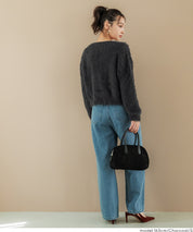 Luxurious furry V-neck cropped knitted cardigan