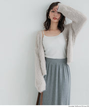 Luxurious furry V-neck cropped knitted cardigan