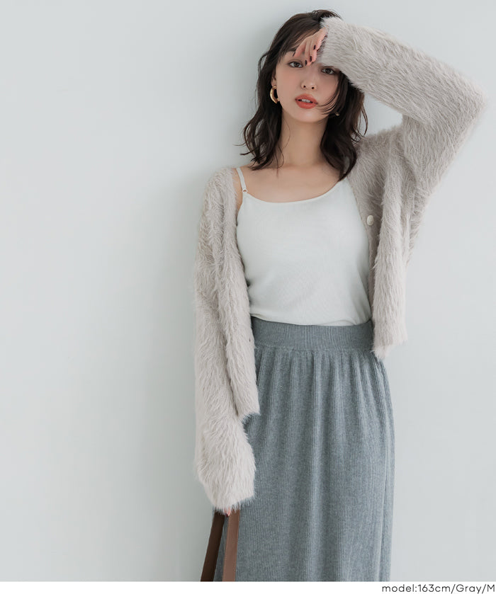 Luxurious furry V-neck cropped knitted cardigan
