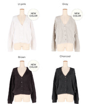 Luxurious furry V-neck cropped knitted cardigan