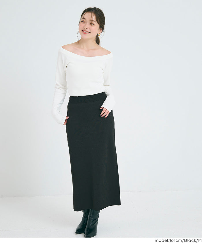 Milan rib back slit pencil skirt