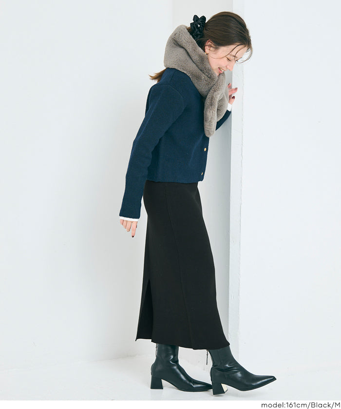 Milan rib back slit pencil skirt