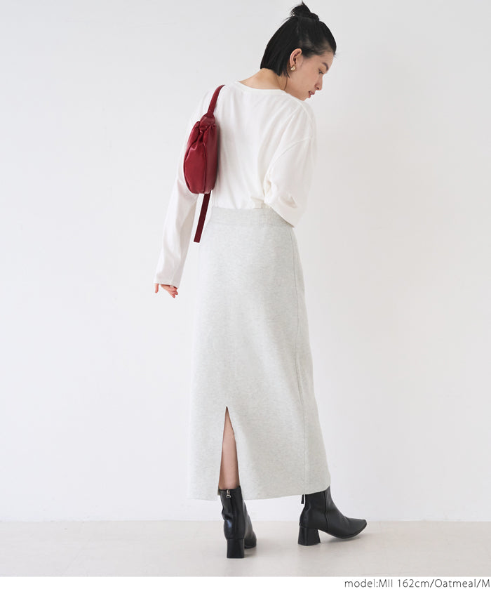 Milan rib back slit pencil skirt