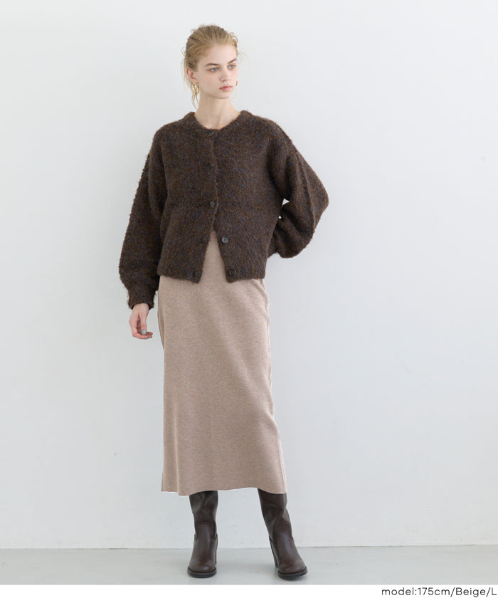 Milan rib back slit pencil skirt