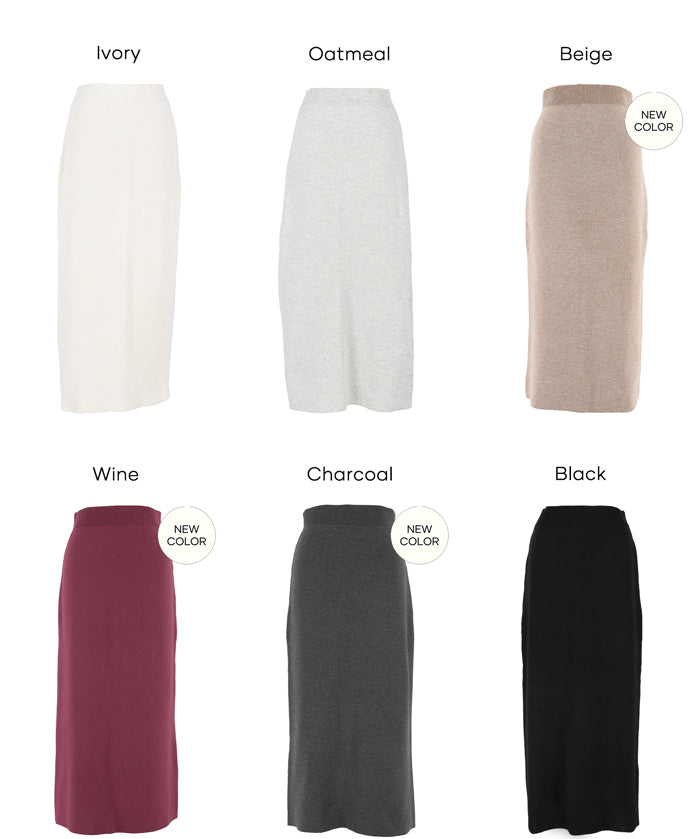 Milan rib back slit pencil skirt