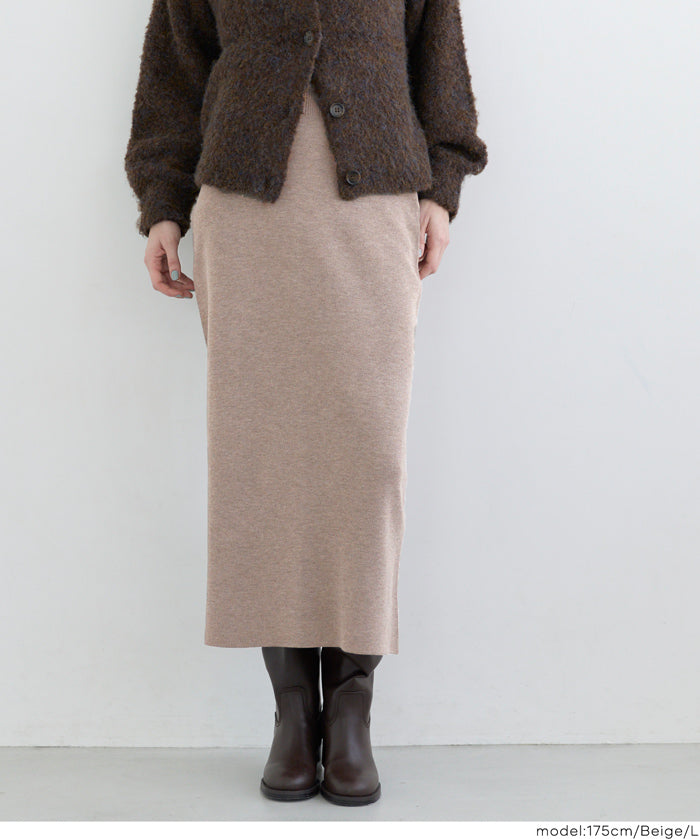 Milan rib back slit pencil skirt