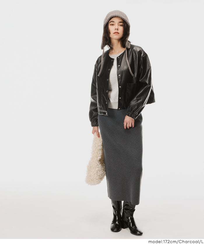 Milan rib back slit pencil skirt