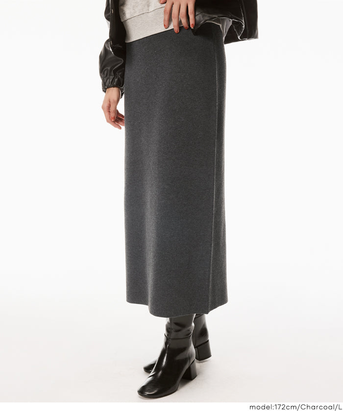 Milan rib back slit pencil skirt