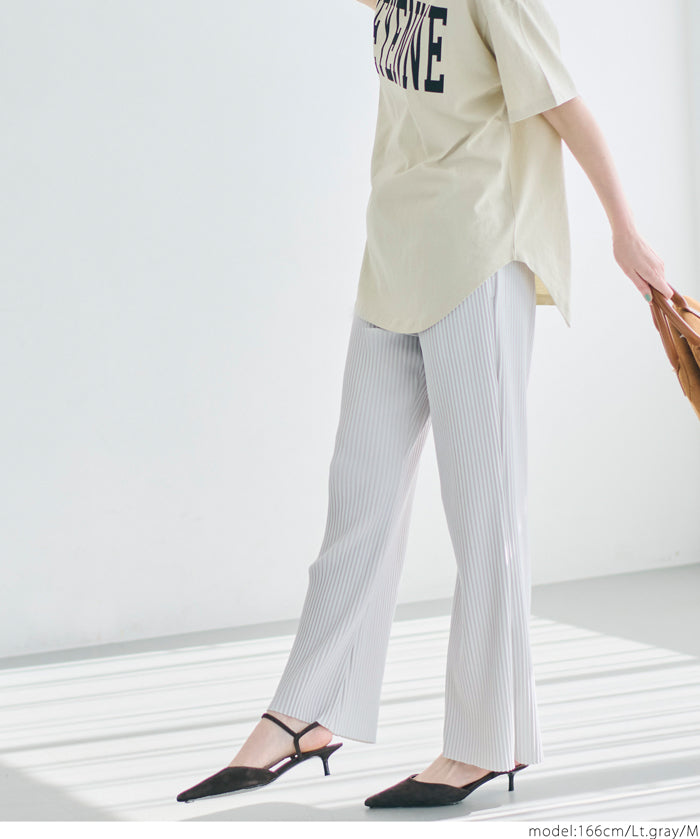 Self-cut georgette ribbed pants with pockets