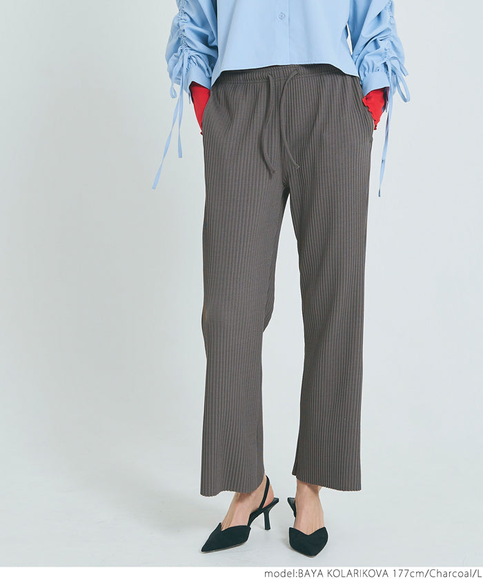 Self-cut georgette ribbed pants with pockets