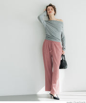 Self-cut georgette ribbed pants with pockets