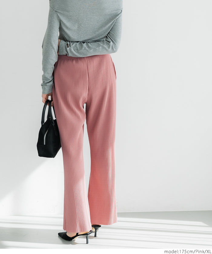 Self-cut georgette ribbed pants with pockets